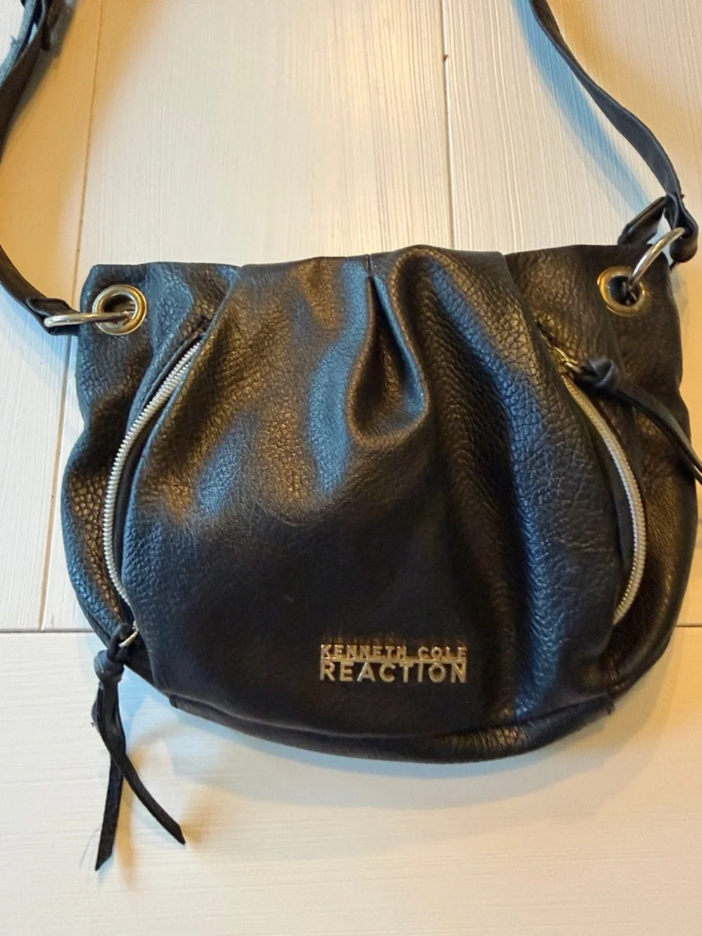 Kenneth Cole Reaction Black Pebbled Leather Crossbody Bag
